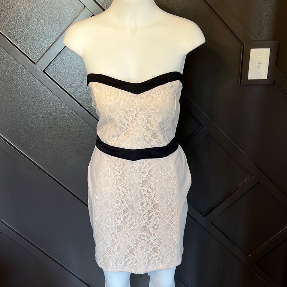 RUE 21 Strapless Corset Style Cream & Black Dress Size XL